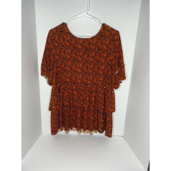Matilda Jane Blouse Women's Size Small Casual Floral Short Sleeve Orange - Picture 1 of 6